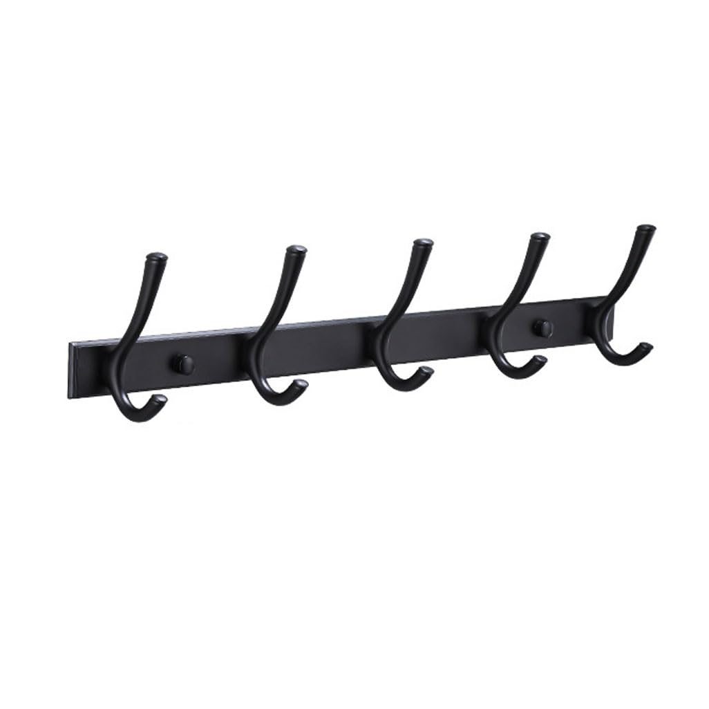 Lmysxaoz Black Vintage Metal Coat Rack Wall Mount, Aluminum Thickened Hooks Hanging Rail Clothes Towel Racks For Bathroom Entryway Bedroom Behind The Door 6Hook