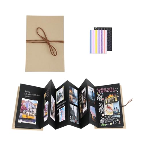 Álbum de Fotos Scrapbook DIY - Álbum Fotos para Pegar y Escribir, Hardcover Kraft Estilo Acordeón, 34 Páginas Negras, Regalos de Boda, Cumpleaños, Aniversario y Graduación (11,5x17 cm)