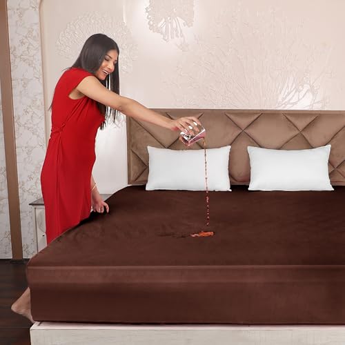 AVI Terry Cotton Soft Waterproof Bed Mattress Protector Super King Size 84x78 inch | Breathable Washable Elastic Fitted Mattresses Cover for Super King Size Bed (7x6.5 ft, Brown,Fit On 2-10 Inch)