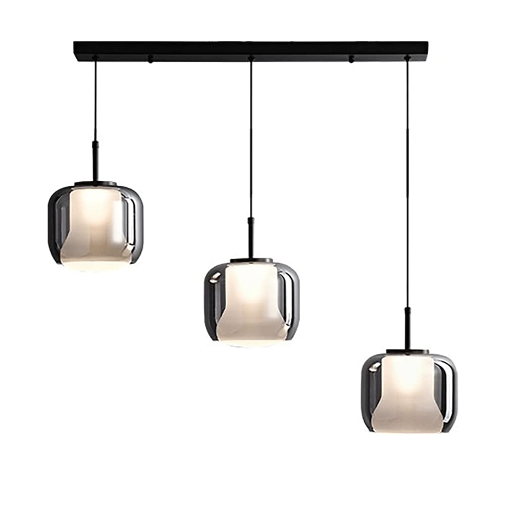 Lustre îlot de cuisine moderne en laiton noir à 3 lumières