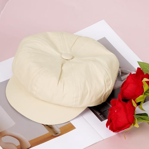 قبعات نيوزبوي للنساء - قبعة تاكسي كلاسيكية مكونة من 8 الواح مع شريط مطاطي قابل للتعديل، جيدة التهوية ومريحة ومناسبة لجميع الفصول، بيج، 7.625