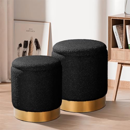 SAYMA-Round-Storage-Ottoman-Set-of-2-Sherpa-Storage-Ottoman-Chair-Makeup-Vanity-Stool-Chair-Multifunctional-for-Living-Room-Bedroom-Dining-RoomBlack SAYMA Round Storage Ottoman Set of 2 Sherpa Storage Ottoman Chair Makeup Vanity Stool Chair Multifunctional for Living Room Bedroom Dining RoomBlack