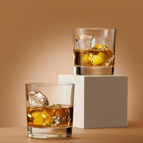 Image of Florion Fashioned Italian Whiskey Glass - Heavy Base Rocks Barware Glasses for Scotch, Mixed Drinks, Wine, Bourbon, Juice, Water and Cocktail Drinks (Pack of 4)