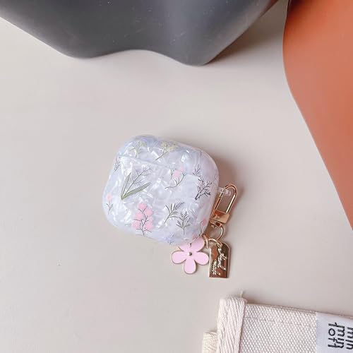 Image of MINSCOSE for Cute Glitter AirPods 4 Case,Shell Pattern Pretty Flower Design with Trendy Floral Keychain,Soft TPU Protective Cover with Cleaner Kit for Girls Women for AirPods 4-Colorful