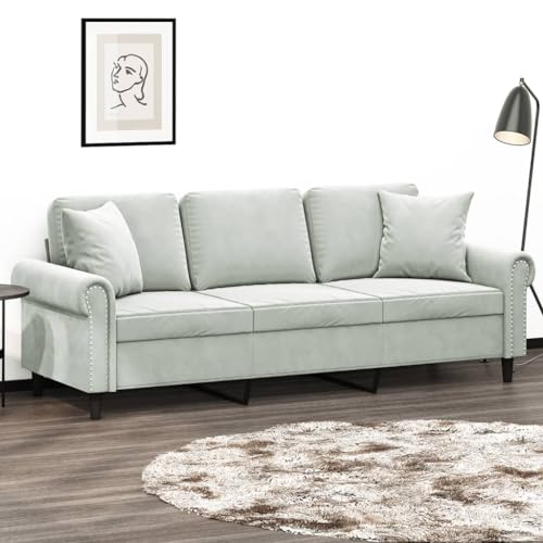Emmtore Sofá de 3 plazas con Cojines Terciopelo Gris Claro 180 cm