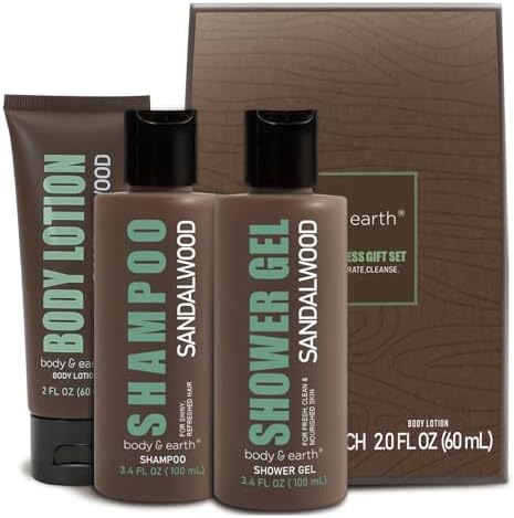Body & Earth 3pc Sandalwood Gifts for Men Spa Gifts Bath Set for Man