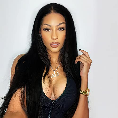 LuLu Haireate Long Straight Wig for Women 28 Inch Black Synthetic Wigs Heat Resistant Fiber