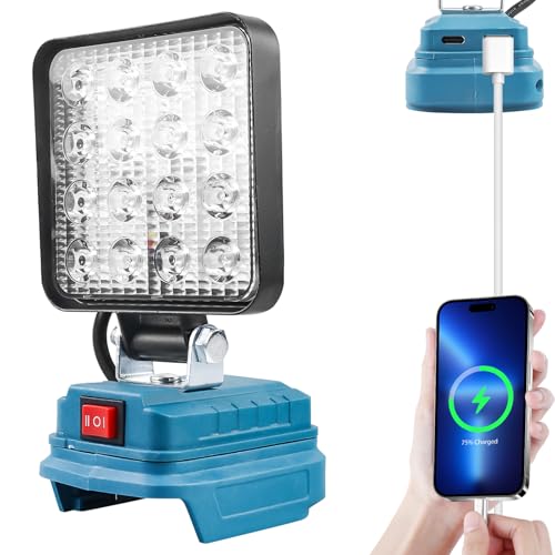 GAOUTO: 2 Piezas Luz de Trabajo LED Recargable 18V, Proyector LED 27W, Proyectores Inalámbricos con Carga Rápida USB y Tipo-C, Luces Portátiles Ideales para Obras, Taller, Camping (Blanco)