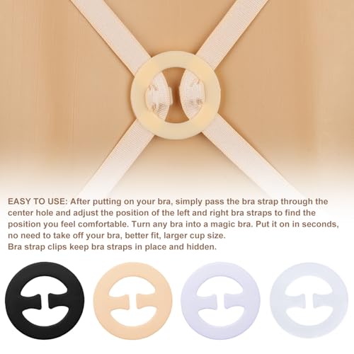 8pcs Bra Strap Clips, 4 Colors Bra Converter to Racerback Strap Holders for Slipping Anti-Slip Buckles Conceal Tool for Women Dresses Shirts Sports Tops (Round Style)3