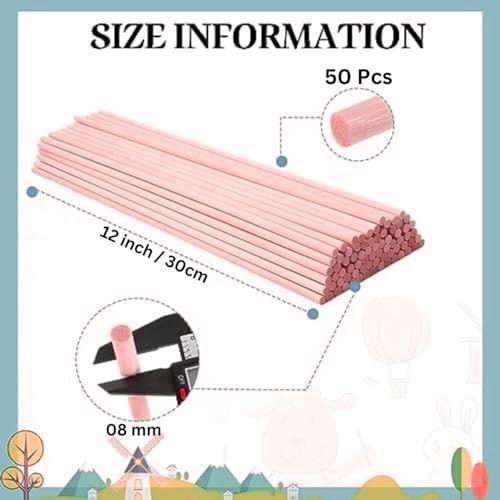 Image of BLOOMAX 50 Pcs Wooden Dowel Rods - 8mm x 12 Inch Unfinished Natural Hardwood Craft Sticks for DIY, Art, School & Home Projects