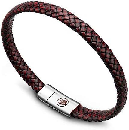 Mens Leather Bracelet  Classic Handmade Braided Black & Brown Cuff Bracelet with Engraved Magnetic Clasp Free Jewelry Gift Boxed