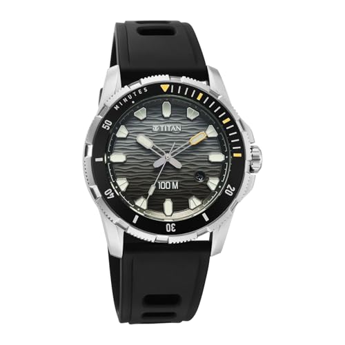 Image of Titan Zero Hour Diver's 100m Analog with Black Dial Black FKM Strap Watch for Men - 10067KP01