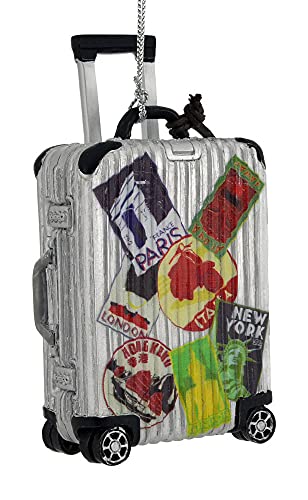 Kurt S. Adler Travel Suitcase Christmas Ornament | Rolling Luggage Holiday Decoration with Name Tag | Resin Ornament for Travelers & Jetsetters (Silver)