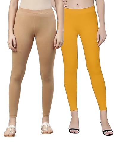 Image of ZAYANQA Combo of 2 Slim Fit Women /Girls Solid Stretchable Cotton Ankle Length Leggings with Ultrasoft Wide Elastic Waistband |Comfortable |Fashionwear|