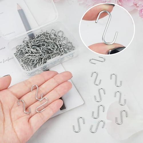 HIKPACKER 150 Stück Mini S Haken Edelstahl, 2cm S-förmige Draht Haken Kleine Haken zum Einhängen Klein, Kleine Drahthakenmit Aufbewahrungsbox, für DIY Handwerk, Schmuck, Hängende, Schlüsselanhänger