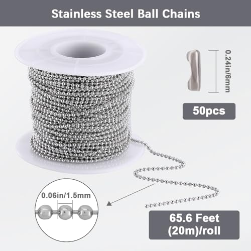 Chaîne à billes 1,5 mm en acier inoxydable argenté durable