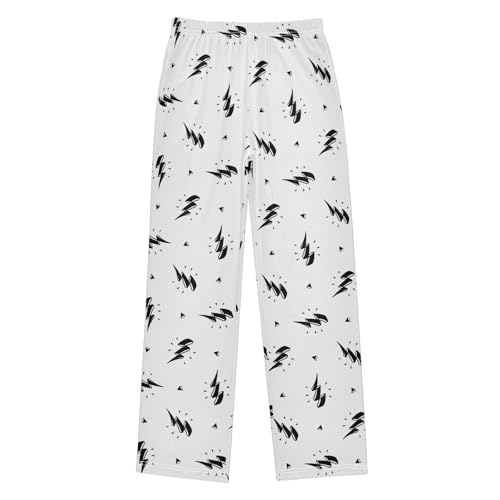 Boys' Pants Black Lightning Bolt Doodle Long Bottoms Jogger Pants Elastic Waist Trousers with Pockets S-XL
