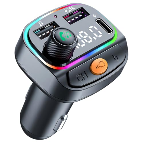 Transmetteur FM Bluetooth pour voiture - Adaptateur Bluetooth pour voiture - Sans fil 5.0 - Fonction mains libres - Lecteur MP3 - Prise en charge des basses...