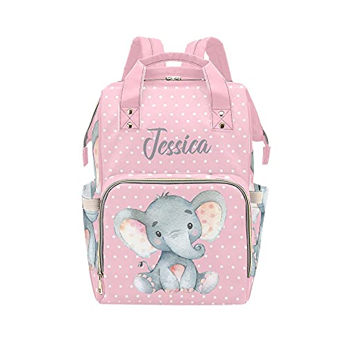 Pink Polka Dot Elephant Diaper Bags Backpack Personalized Baby Bag Nursing Nappy Bag Travel Tote Bag Gifts