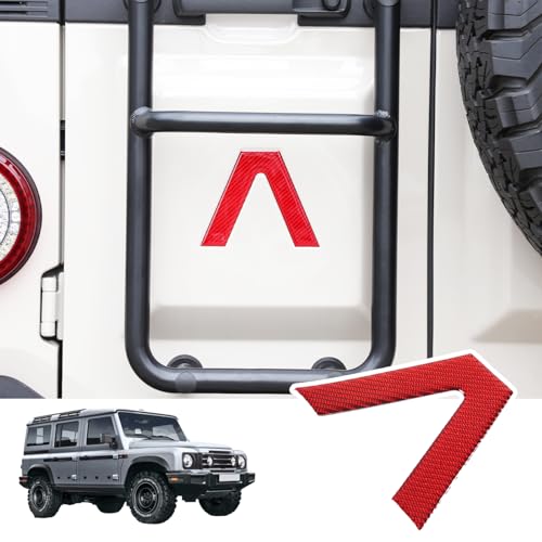 Image of Car Trunk Door Inverted Letter A Sticker Compatible with Ineos Grenadier 2020-2024 Trunk Door Decorative Stickers Tailgate Side V-Shaped Stickers Accessories (Soft Carbon Fibers /Red)