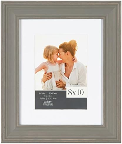 GALLERY SOLUTIONS 8x10 Distressed Grey Wash Wall Picture Frame with White Mat For 5x7 Image