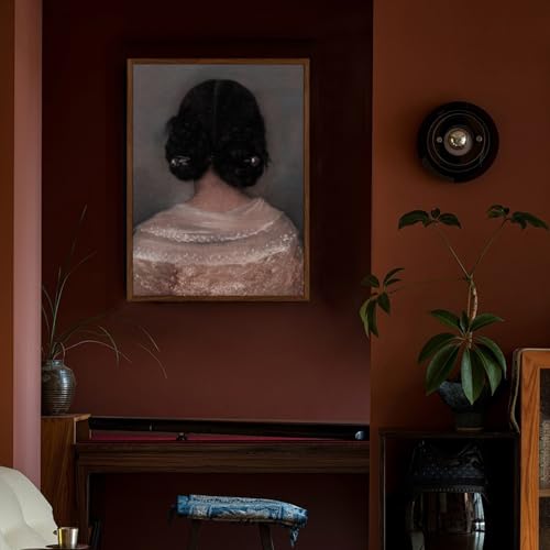 crmotu Vintage Framed Wall Art, Woman Back Portrait Canvas Painting, Elegant Lady Retro Artwork Prints, Classical Aesthetic Pictures Wall Decor Living Room Bedroom Bathroom Home Office 12x16in