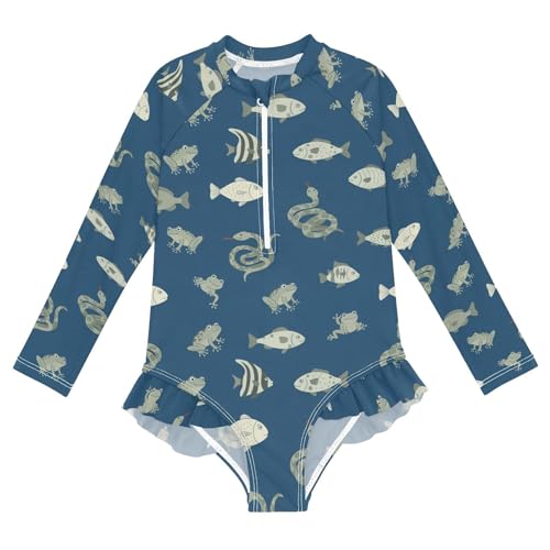 Animal Print with Snakes Girls Rash Guard Swimsuits Long Sleeve One Pieces Bathing Suit UPF 50+ Zipper Swimwear
