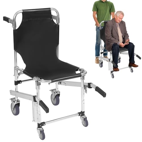 Silla de evacuación, silla de escalera de aleación de aluminio, ligera, plegable con cierre rápido, silla de evacuación para ambulancia bombero (negro)