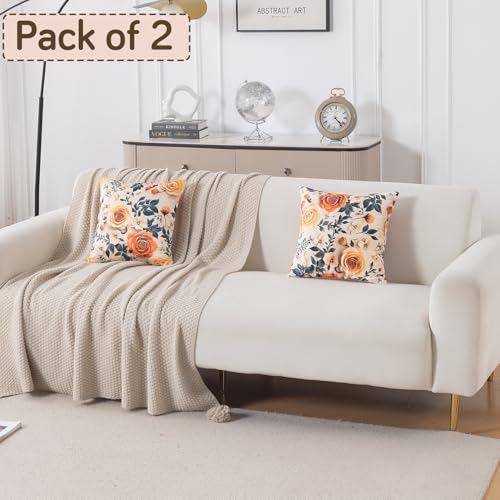 Image of HOKIPO 'Nature Muse 7D' Premium HD Printed Holland Velvet Sofa Cushion Cover | 16x16 Inch (40x40 cm) | Pack of 2, Caramel Ambrosia (IN-923-D8*2)