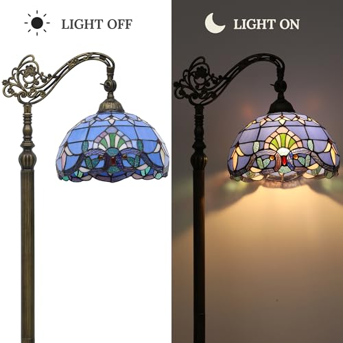DWVO Tiffany Floor Lamp, Stained Glass Shade Gooseneck Reading Floor Lamp, Adjustable Corner Standing Light with Foot Switch for Bedroom Living Room Office (Bulb not Included)