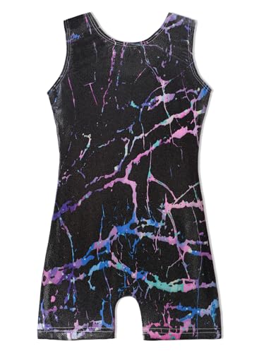 Image of EQSJIU Gymnastics Leotards for Girls Kids Rainbow Mosaic Mermaid Butterfly Stars Leopard Galaxy Tie Dye Cosmos Leopard