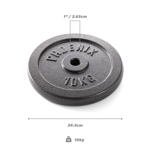 Phoenix Fitness Cast Iron Weight Plates - 1-Inch Free Weight Plate for Barbell Dumbbell Bars, Weightlifting & Strength Training at Home Gym - Pair, 10kg - Image 5