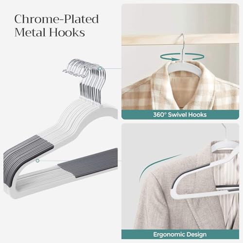 Image of Anti Slip Clothes Hangers - Space Saving Dry & Wet Hangers with Non-Slip Pads - Heavy Duty Coat, Suit, Underwear, Pants, Shirts - Grey (6)