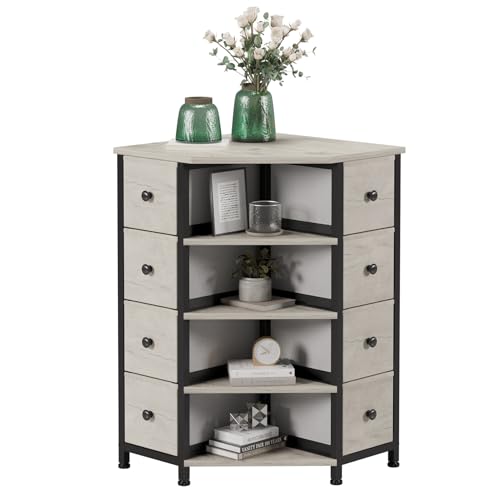 LUMTOK 8 Drawers Corner Dresser with Storage Fabric Drawers and Open Shelves for Small Space，Bedroom，Entryway，Living Room (Greige)