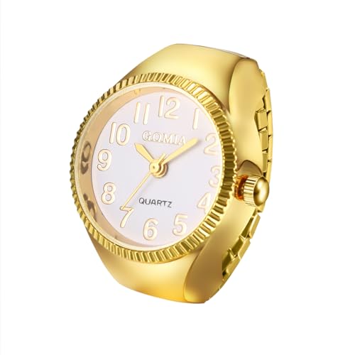 JewelryWe Unisex Gold Ring Watch: Creative Personalized Round Analog Quartz Watch Ring with Elastic Band for Father's Day by JewelryWe - Used condition - US$8.99