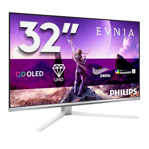Philips 32M2N8900P 32 inch UHD Monitor 240Hz, QD-Oled Panel, 0.03ms GtG, Adaptive Sync, HDR500 TrueBlack, Height Adjustment, Speakers (3840x2160 Hdmi 2x 2.1 DP 1x 2.1 USB Hub) Silver