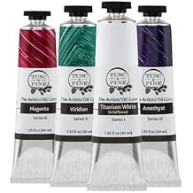 Tusc & Pine Artist Oil Paint - 40 ml Set of 5 - Jewel Tones + Titanium White in Safflower - Non-Yellowing, Rich & Creamy Consistency