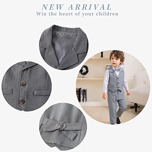 Image of Baby Boys Gentleman Formal Suit Set with Vest, Pant, Shirt, and Bow Tie, Weding 4Pcs Outfit