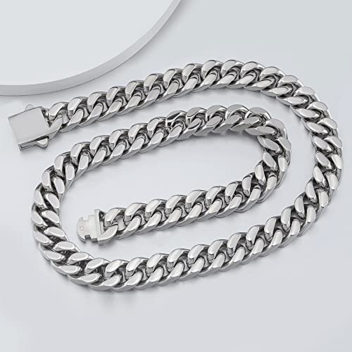 Guqila Cuban Link Chain For Men, Stainless Steel/18K Gold Plated Miami Cuban Chain Necklace Silver Hip-Hop & Cool Style Jewelry For Women Men, 8/10/12Mm Width, 20/22 /24 Inches Length #TOP7