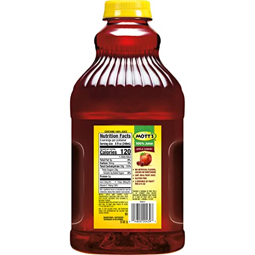 Image of Mott's 100% Apple Cherry Juice, 64 Fl Oz Bottle (Pack Of 8), Made With 100% Apple & Cherry Juices, No Added Sugar, Excellent Source Of Vitamin C, 2 Servings Of Fruit Per 8oz, Gluten & Caffeine Free