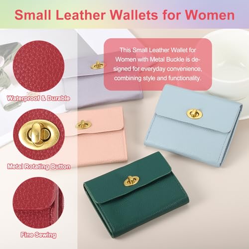 PATIKIL 2 Pcs Small Leather Wallets for Women with Metal Buckle, Stylish Card Holder Wallet Card Case Coin Purse for Cash Business Men and Women, Red3