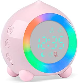 Ayybboo Alarm Clock for Kids Digital Sunrise Simulator Alarm Clock Bedside Mains Powered for Girls Boys Bedroom LED Silent Alarm Clock(Pink)
