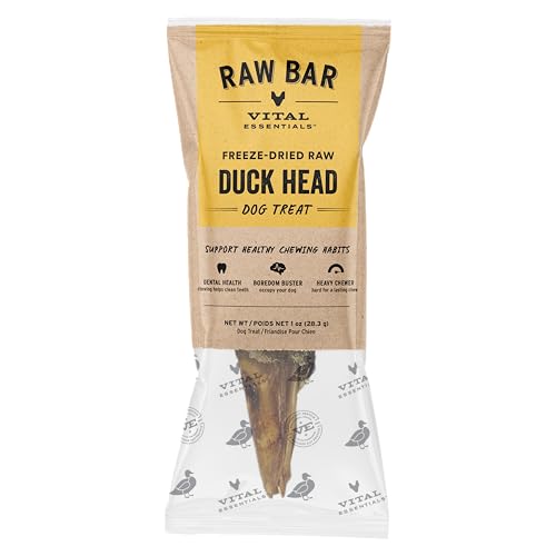 Vital Essentials Freeze-Dried Raw Duck Head Dog Treat & Long-Lasting Natural Chew 1-Pack | Single Ingredient Dog Treat for Aggressive Chewers | Made in USA