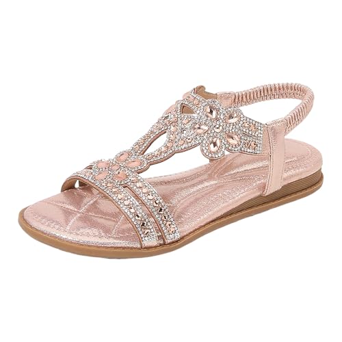 Sandales bohèmes pour femme avec fleur en cristal et bride élastique