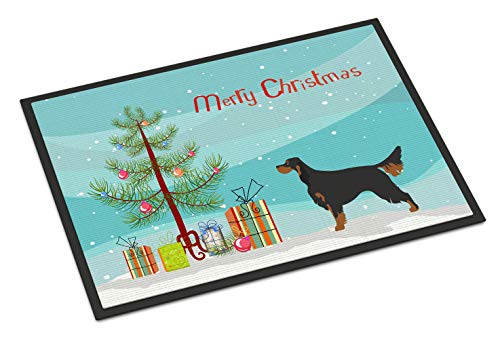 Caroline's Treasures BB8436MAT Gordon Setter Christmas Doormat 18x27 Front Door Mat Indoor Outdoor Rugs for Entryway, Non Slip Washable Low Pile, 18H X 27W