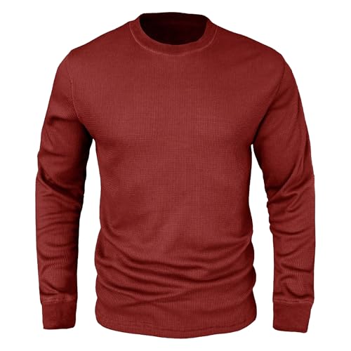 Suéter de punto gofre con cuello redondo para hombre, ajuste delgado, manga larga, suéter térmico de colores sólidos para hombre, rosso, XXL