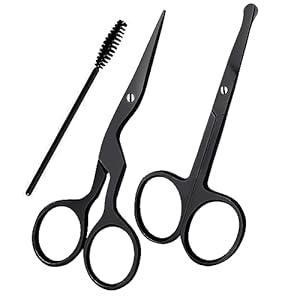 Eyebrow Scissors for Women and Men, Grooming Lash Beauty Scissors with Curved and Rounded Safety Tip Eyebrow Trimmer Scissors With Brush, Tijeras Para Cejas, Professional Black coated Trimming Scissor