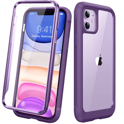 Diaclara iPhone 11 Case, 360° Full Body with Built-in Screen Protector Touch Sensitive, Shockproof Soft TPU Bumper Phone Case Clear Designed for iPhone 11 6.1″ – Purple