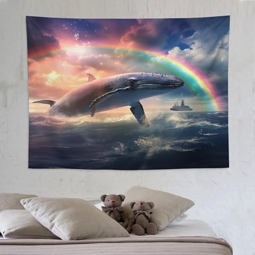 Tapisserie murale baleines imprimée 3D tenture décoration de chambre
