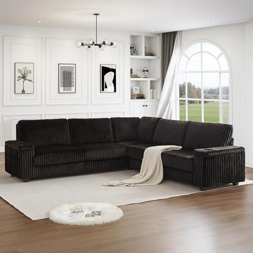UQGVML Black Sectional Couches for Living Room, Oversized Corduroy Couch,